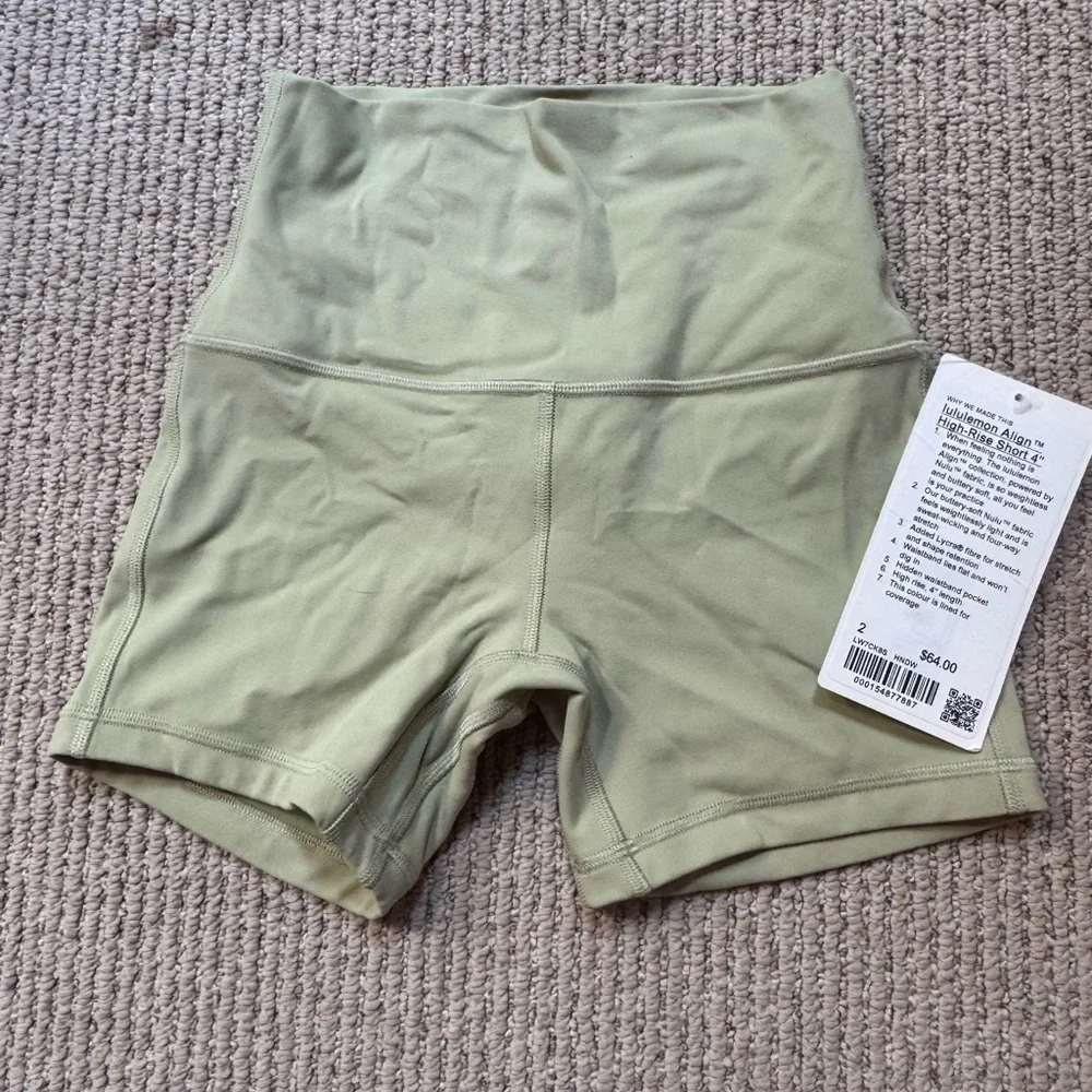 Lululemon light green shorts. new with tags. size 2